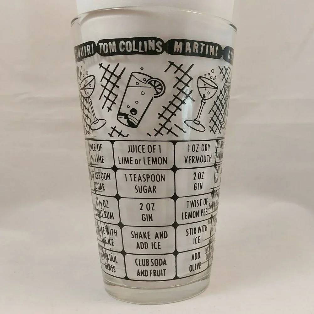 VINTAGE FEDERAL BARTENDER BAR COCKTAIL MIXED DRINK RECIPE SHAKER GLASS NO FLAWS